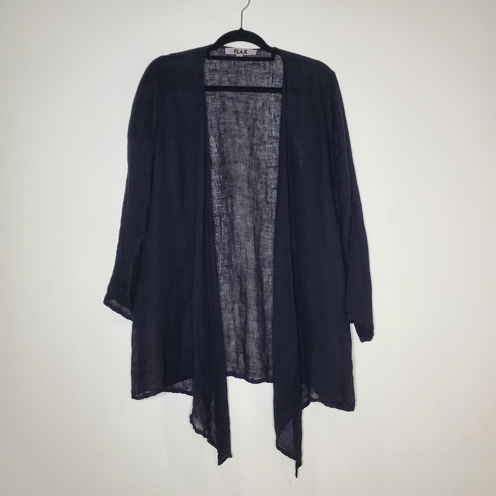 Flax Black Linen Open Waterfall Duster Size Small